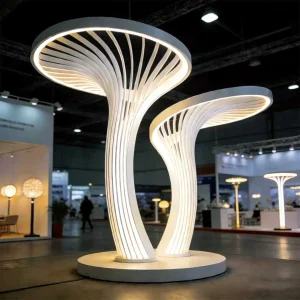 The “Cloudrise Twins” Curved Sculpture Light is an iconic lighting installation designed for modern outdoor landscapes. With its fluid, twisting silhouette and soft warm-white illumination, this artistic fixture functions both as a daytime sculpture and a nighttime lighting feature. Crafted for parks, plazas, commercial walkways, and garden spaces, the design brings together artistic landscape aesthetics and practical illumination.
