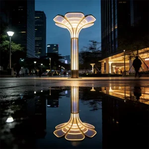 Inspired by the elegance of blooming petals, the Luminous Lotus Sculpture Light is a statement piece that blends art, architecture, and functional illumination. Designed for premium urban environments, this outdoor sculpture light enhances city plazas, commercial complexes, pedestrian streets, and residential developments with its warm, inviting glow.