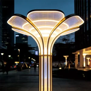 Inspired by the elegance of blooming petals, the Luminous Lotus Sculpture Light is a statement piece that blends art, architecture, and functional illumination. Designed for premium urban environments, this outdoor sculpture light enhances city plazas, commercial complexes, pedestrian streets, and residential developments with its warm, inviting glow.