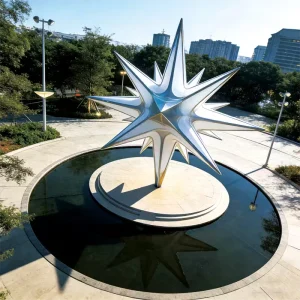 he “Starlume Prism” Multi-Point Light Sculpture is a landmark-grade installation designed to transform outdoor environments with its striking geometric form and vibrant chromatic illumination. Standing 5.2 meters tall with a 4.8-meter star diameter, this large outdoor light sculpture blends artistic expression with architectural lighting technology to create an unforgettable visual centerpiece.