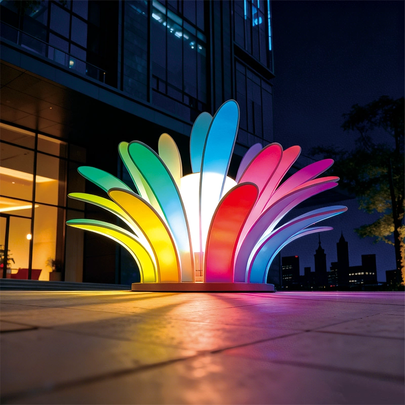 Discover the IrisPlume Sculpture Light. A modern LED landscape sculpture light featuring gradient acrylic petals and IP65 protection. Perfect for commercial streets and urban parks.