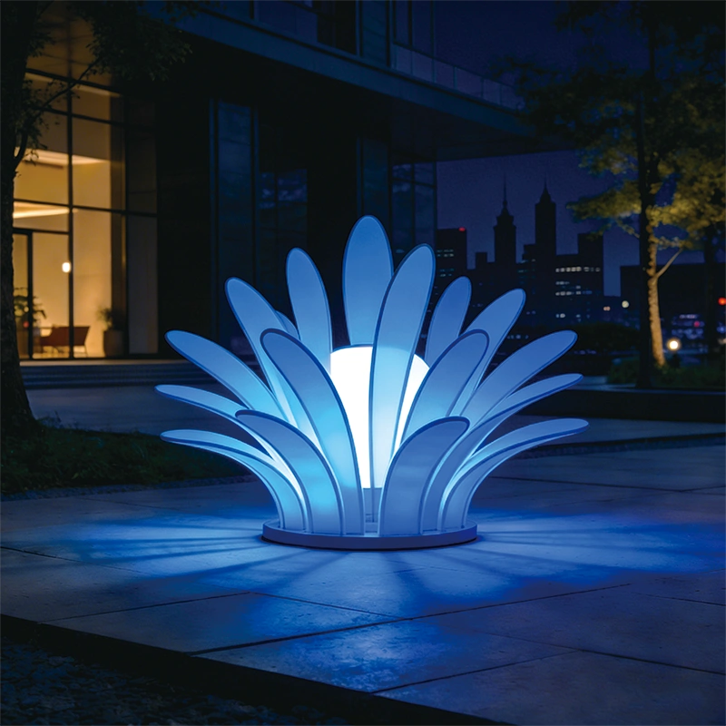 Discover the IrisPlume Sculpture Light. A modern LED landscape sculpture light featuring gradient acrylic petals and IP65 protection. Perfect for commercial streets and urban parks.