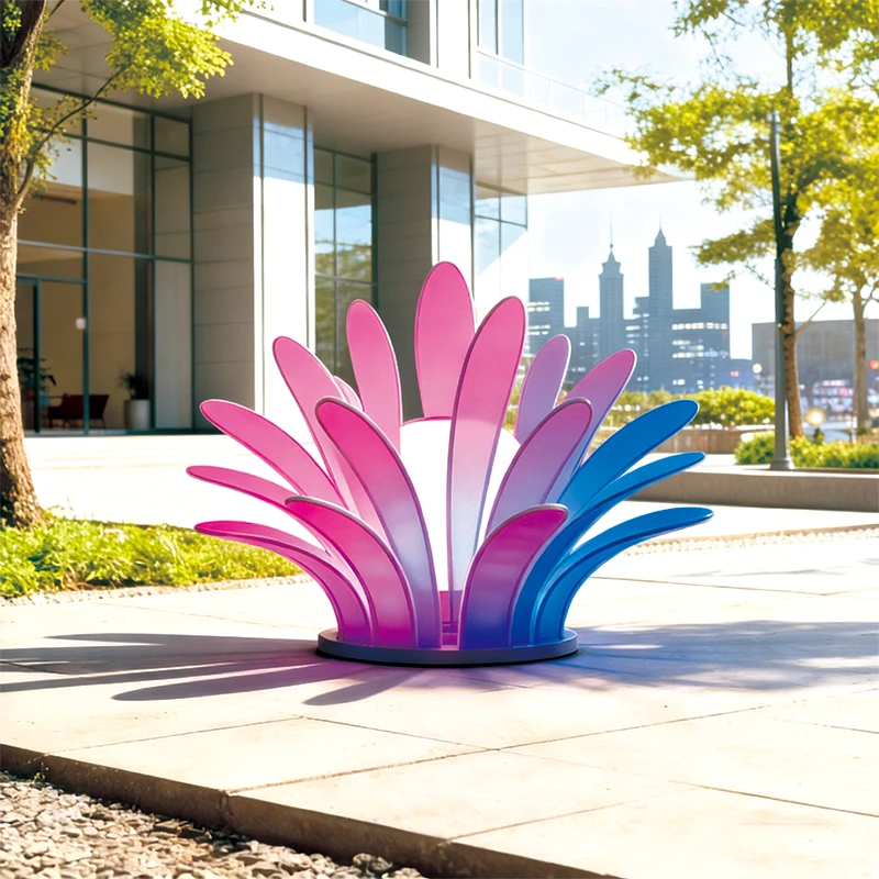 Discover the IrisPlume Sculpture Light. A modern LED landscape sculpture light featuring gradient acrylic petals and IP65 protection. Perfect for commercial streets and urban parks.