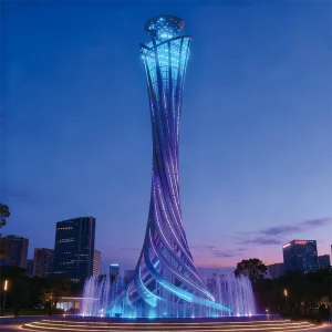 Aurora Bloom Tower is a large-scale Sculpture Light combining architectural form and RGB LED lighting, designed for urban landmarks, public plazas, and city parks.