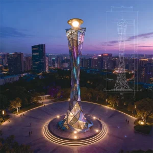 Aurora Bloom Tower is a large-scale Sculpture Light combining architectural form and RGB LED lighting, designed for urban landmarks, public plazas, and city parks.