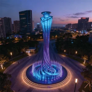 Aurora Bloom Tower is a large-scale Sculpture Light combining architectural form and RGB LED lighting, designed for urban landmarks, public plazas, and city parks.