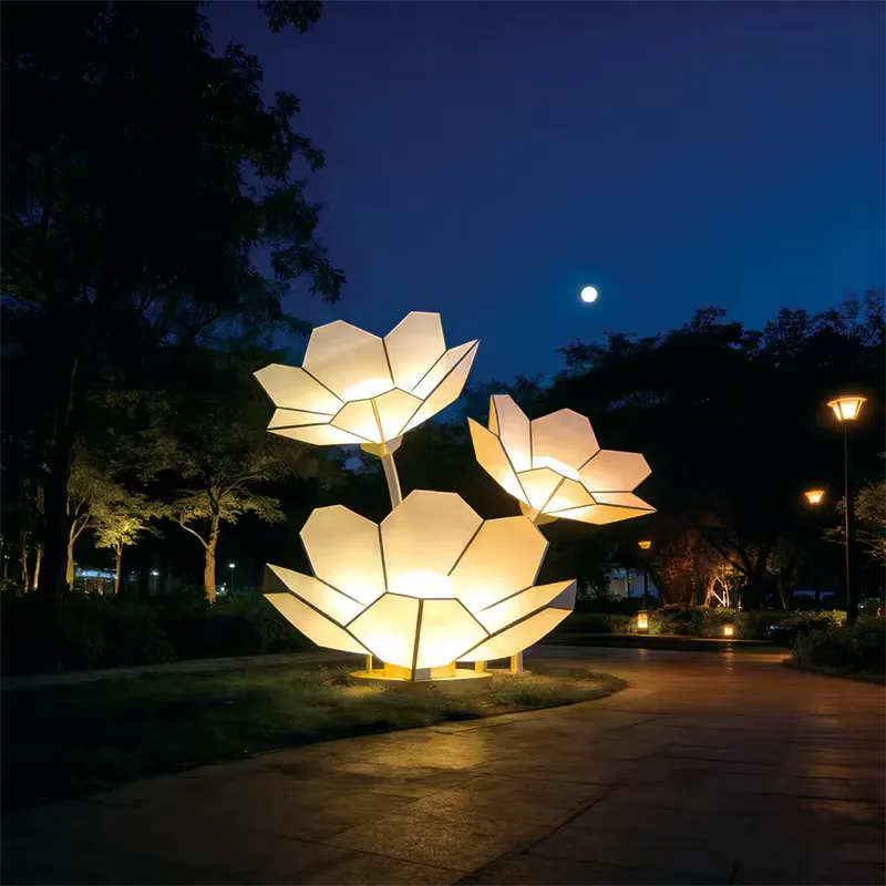 Enhance your landscape with the "Lotus Star" Light Sculpture. Featuring IP65 waterproofing and geometric acrylic petals, this modern art installation is perfect for commercial plazas, parks, and luxury gardens.