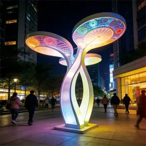 Discover interactive Scaulture lighting for commercial plazas, parks and pedestrian streets. IP65 waterproof outdoor LED art installation with APP control, sound interaction and customizable lighting programs.