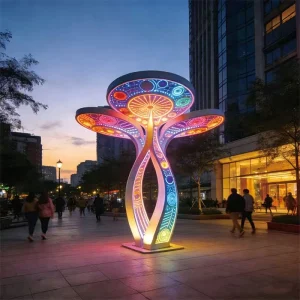 Discover interactive Scaulture lighting for commercial plazas, parks and pedestrian streets. IP65 waterproof outdoor LED art installation with APP control, sound interaction and customizable lighting programs.