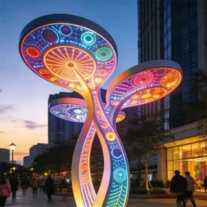 Discover interactive Scaulture lighting for commercial plazas, parks and pedestrian streets. IP65 waterproof outdoor LED art installation with APP control, sound interaction and customizable lighting programs.