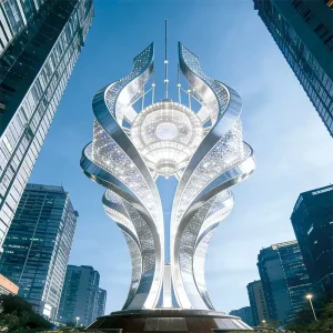 Golden Flame Axis is a 12m large outdoor Scaulture lighting designed for urban landmarks and city plazas. Featuring stainless steel structure, high CRI LED, IP65 waterproof rating, and smart control system, it delivers architectural decorative brilliance day and night.
