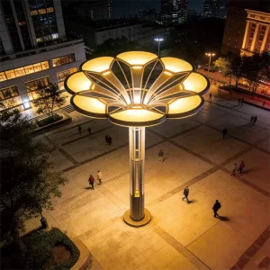 Yunpetal Dome is an urban plaza art Scaulture Light with LED illumination, architectural design and smart control for modern public spaces.