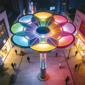 Yunpetal Dome is an urban plaza art Scaulture Light with LED illumination, architectural design and smart control for modern public spaces.